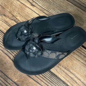 Coach Women's Julian Black Floral Flip Flops